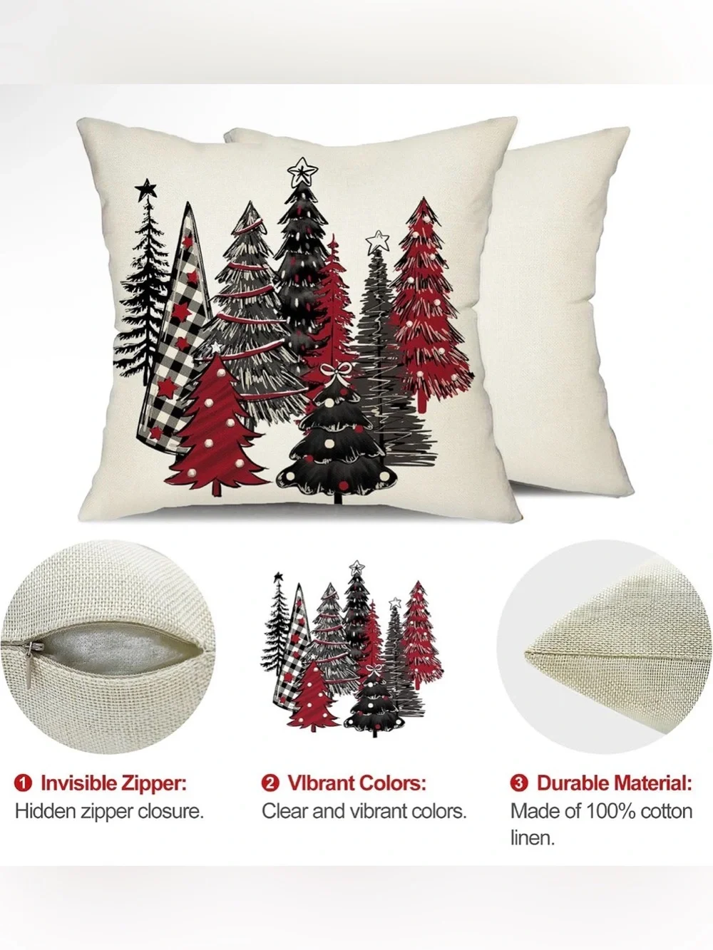 Christmas Pillow Covers 18x18 Set of 2 Xmas Tree Couch Decor ✨🎄